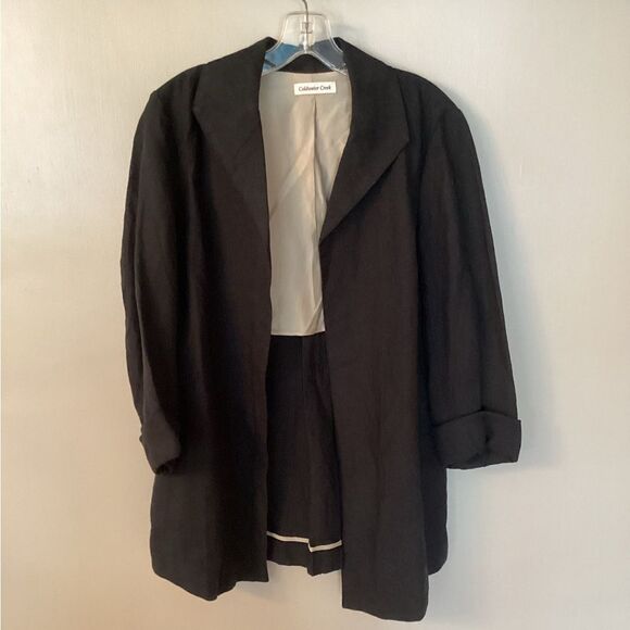 COLDWATER CREEK SIZE 10 BLACK 100% LINEN OPEN LONGLINE BLAZER - Picture 2 of 8